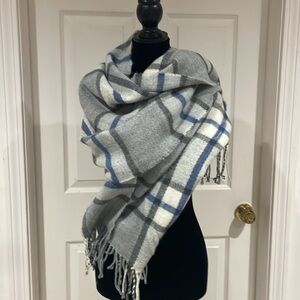 Gray and blue Stewart Plaid oversized scarf